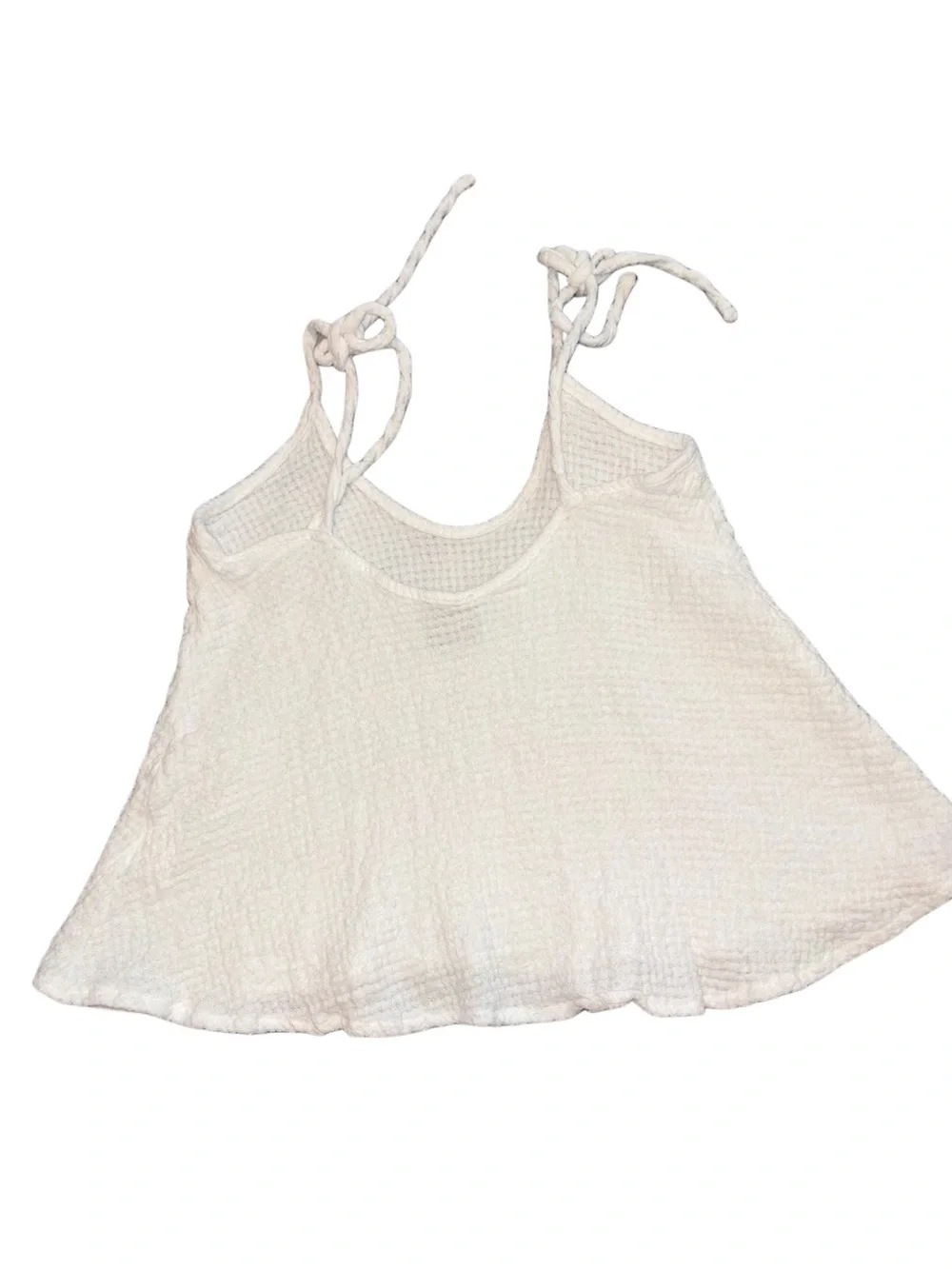 Judith March White Waffle Tie-Strap Tank with Red & Blue Flag Print